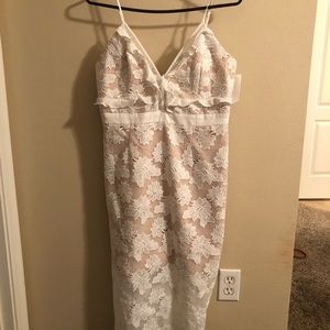 Bardot white midi lace dress